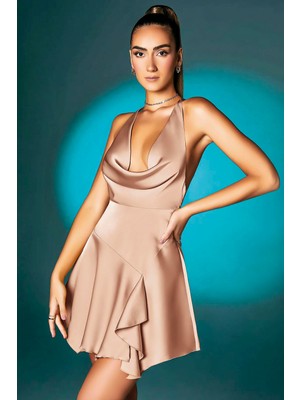 Alfa Aksesuar 03 Giyim Somon Askılı Degajeli Fantezi Mini Elbise Beruflic