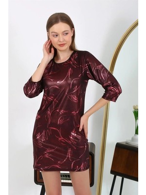 Alfa Aksesuar 03 Moda Kadın Micro Kumaş Mini Parlak Elbise Bordo Beruflic
