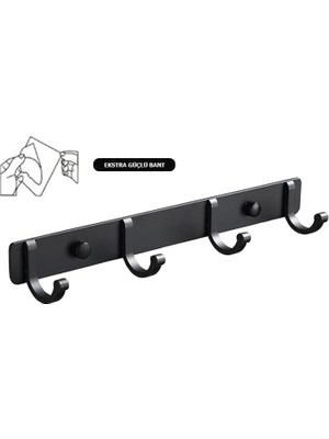 Kendinden Yapışkanlı Alüminyum 4'lü Askılık Mat Siyah