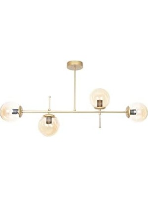 Fer Avize Çello Modern Lüks Tasarım Renk Bal Camlı Tavan Yemek Masası Üstü -Salon 4 Lü Avize