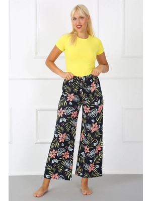 Alfa Aksesuar 03 Moda Bayan Penye Bol Paça Pantolon Lacivert Beruflic