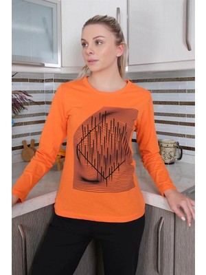 Alfa Aksesuar 03 Moda Kadın Uzun Kol Penye Pijama Takım Turuncu Beruflic