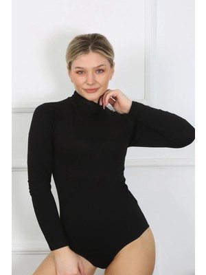 Alfa Aksesuar 03 Moda Bayan Uzun Kol Boğazlı Çıtçıtlı Body Siyah Beruflic