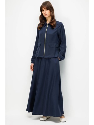 Micca %100 Doğal Lyocell Maxi Dökümlü Soft Kumaş Özel Ceket ve Etek Kombinli Takım-Laci