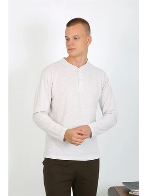 Alfa Aksesuar 03 Moda Erkek Penye Uzun Kol Pijama Takımı Ekru Beruflic