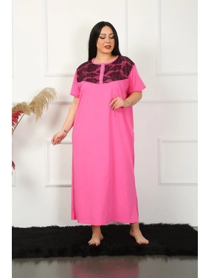 Alfa Aksesuar 03 Moda Büyük Beden Dantelli Kısa Kol Fuşya Anne Gecelik Beruflic