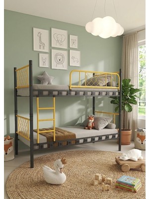 Missidea Metis Genç Çocuk Yatak Odası Metal Ranza ve Karyola Sarı 90X200 cm