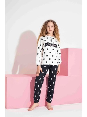 Miniğimin Cicileri Termal Kumaş Puantiye Desenli Kız Çocuk Pijama Takımı - siyahbeyaz