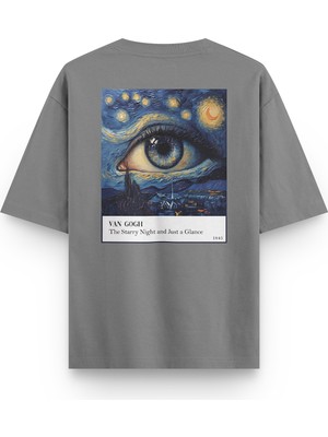 Overoz Van Gogh Yıldızlı Gece Sırt Baskılı Yarı Oversize Unisex Tshirt 1243