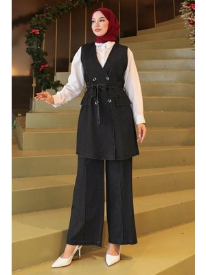 Moda Mihram Kemer Detaylı Ikili Kot Takım Füme 19232