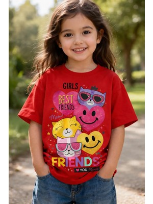 %100 Pamuklu Happy Besties Tasarımlı Çocuk T-Shirt
