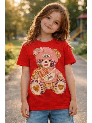 %100 Pamuklu Sevimli Ayıcık Tasarımlı Çocuk T-Shirt