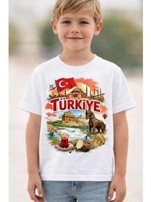 %100 Pamuklu Türkiye   Baskılı  Çocuk T-Shirt