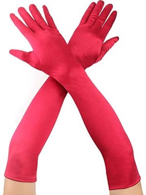 Venüs Shopping Kırmızı Renk Dirseğe Kadar Uzun Kumaş Eldiven 40 cm
