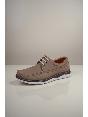 Modayak Modesa M158 Bej Hakiki Deri Poli Taban Bağcıklı Günlük Erkek Ayakkabı