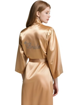Venüs Shopping  Gold Saten Bride Sabahlık Zarif Kadın Ev Giyim