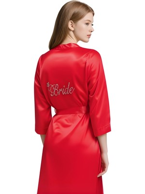 Venüs Shopping  Kırmızı Saten Bride Sabahlık Zarif Kadın Ev Giyim
