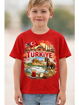 %100 Pamuklu Türkiye   Baskılı  Çocuk T-Shirt