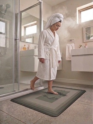 MAİN SHOP Main Shop Kaymaz Tabanlı Su Emici Banyo ve Mutfak Paspası 58X38CM Siyah Gri Renk Yazısız Model