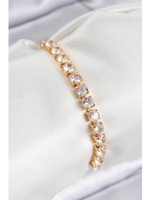 Venüs Shopping Pirinç Zirkon Taşlı Kare Model Gold Renk Asansörlü Kadın Bileklik - TJ-BB7792