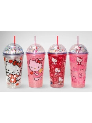 Venüs Shopping Sevimli Hello Kitty Işıklı Pipetli Boncuklu Suluk & Bardak 400 ml