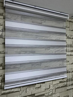 Özel Jaluzi Gri Beyaz Geçişli Bambu Geniş Plise  Zebra  RZ-66003