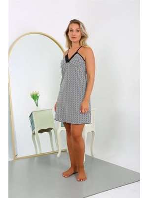 Alfa Aksesuar 03 Moda Kadın Pamuk Ip Askılı Desenli Büyük Beden Gecelik Beyaz Beruflic