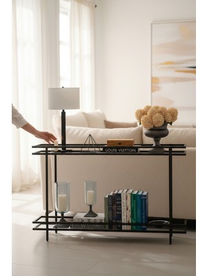 Feyza Design 2 Katlı Siyah Temper Camlı Çerçeveli Konsol Dresuar