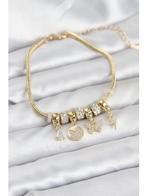 Venüs Shopping Pirinç Gold Renk Charmlı Kadın Bileklik - TJ-BB8193