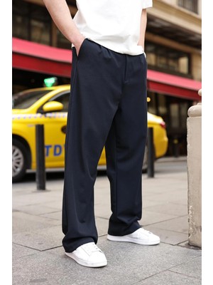 Madmext Lacivert Pilili Relaxed Fit Pantolon E6588