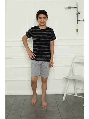 Alfa Aksesuar 03 Moda Erkek Çocuk Penye Şortlu Pijama Takım Siyah Beruflic