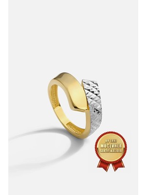 Meks Jewels Mikron Altın Kaplama 925 Ayar Gümüş Lazer Işlemeli Yüzük