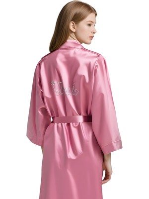 Venüs Shopping  Gül Kurusu Saten Bride Sabahlık Zarif Kadın Ev Giyim