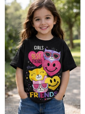 %100 Pamuklu Happy Besties Tasarımlı Çocuk T-Shirt