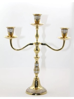 Venüs Shopping Pirinç Sedefli 3'lü Şamdan Model 2