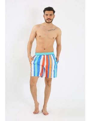 Alfa Aksesuar 03 Moda Erkek Desenli Fermuar Cepli Deniz Şortu Mavi Beruflic