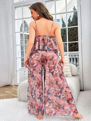 Alfa Aksesuar 03 Giyim Özel Tasarım Büyük Beden Çiçek Desenli Bol Kesim 2'li Pijama Takımı Beruflic