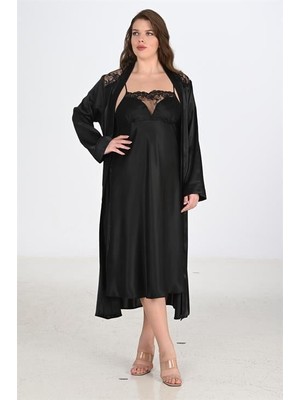 Alfa Aksesuar 03 Giyim 2li Siyah Sabahlık Takımı Bigsize 6221 Beruflic