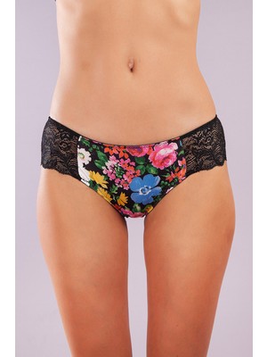 Alfa Aksesuar 03 Giyim Garden Boy Short, Kadın Dantelli Çiçek Baskılı Şort Külot Beruflic