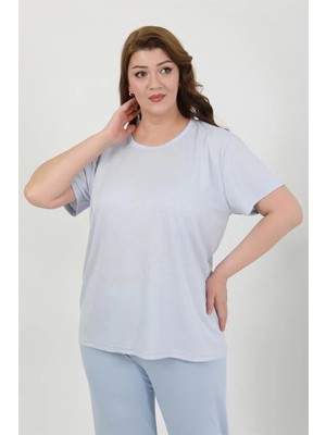 Alfa Aksesuar 03 Moda Kadın Büyük Beden Kısa Kol Penye Pijama Takımı Mavi Beruflic