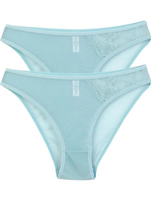 Alfa Aksesuar 03 Moda Kadın Mavi Dantel Detaylı Transparan 2'li Slip Beruflic