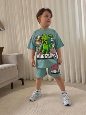 Cg Kids Minecraft Tnt Tshirt & Şort Alt Üst Takım Süper Kalite Sırt Baskı Detay