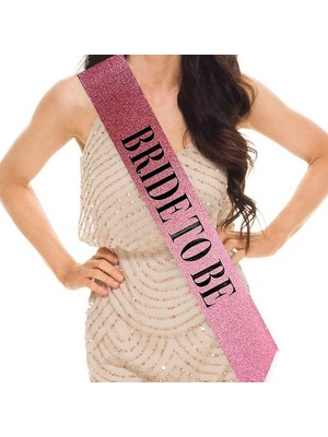Venüs Shopping Pembe Üzeri Siyah Kalın Bride To Be Yazılı Simli Işıltılı Kuşak Kemer 10X80 cm