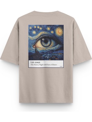 Overoz Van Gogh Yıldızlı Gece Sırt Baskılı Yarı Oversize Unisex Tshirt 1243