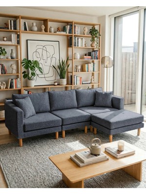 Velura Home & Living Armin Akıllı Köşe Koltuk Takımı & Modern Modüler Yataklı Köşe Takımı - Mavi V119