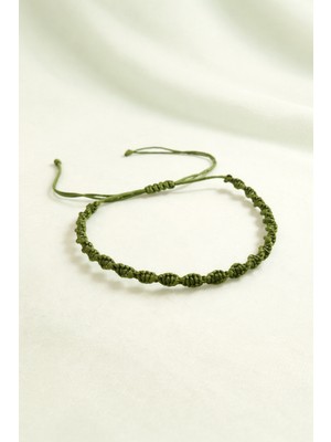 Crystal Atelier Unisex Haki Makrome Örgü Asansörlü Ayarlanabilir Bileklik, Spiral Makrome Örgü Ip Bileklik, Makrome Bileklik, Örgü Bileklik, Ip Bileklik, Spiral Makrome Örgü Bileklik