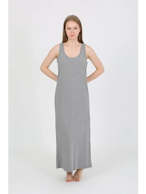 Alfa Aksesuar 03 Moda Kadın Kalın Askılı Yırtmaçlı Uzun Gri Gecelik Beruflic