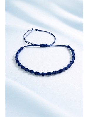 Crystal Atelier Lacivert Spiral Makrome Örgü İp Bileklik, Suya Dayanıklı Makrome Bileklik, Asansörlü Ayarlanabilir El Yapımı Unisex Bileklik, Makrome Bileklik, Örgü Bileklik, İp Bileklik, Hediye Takı