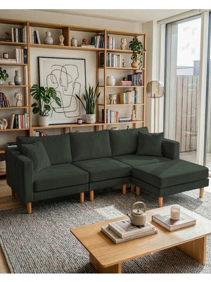 Velura Home & Living Armin Akıllı Köşe Koltuk Takımı & Modern Modüler Yataklı Köşe Takımı - Kadie - Koyu Yeşil