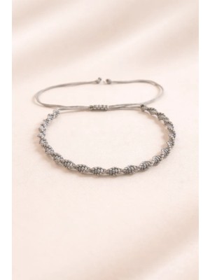 Crystal Atelier Unisex Gri Makrome Örgü Asansörlü Ayarlanabilir Bileklik Spiral İp Burgu Friendship Bileklik